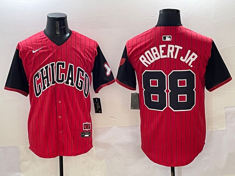 Men Chicago White Sox 88 Robert jr Red Stripe Joint Name 2025 Nike MLB Jersey style 6